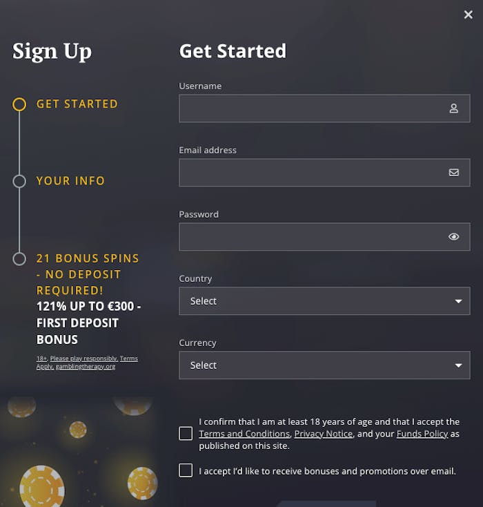 Skapa ett konto hos 21 Casino