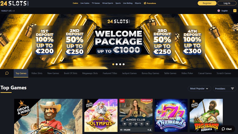 Startsidan hos 24Slots Casino