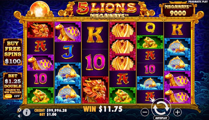 Spelplanen i 5 Lions Megaways.