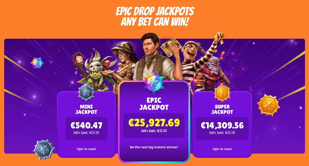 De tre olika epic drop jackpot lägena på Amok Casino.