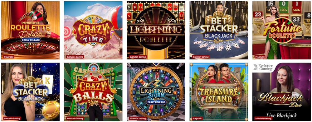 Ett antal spel i live casinot.