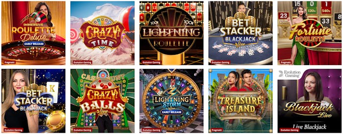 Ett antal spel i live casinot.