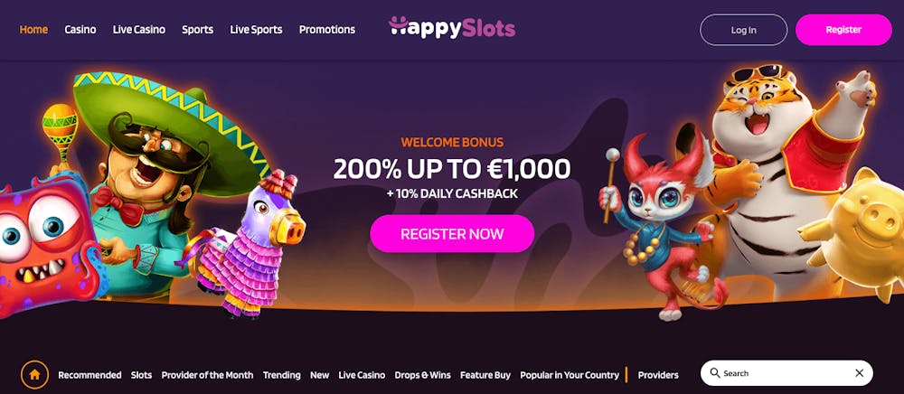 Vi har utsett HappySlots till bästa utländska casinot just nu. Här finns bland annat en välkomstbonus för nya spelare på 200 procent upp till 1000 euro samt 10 procent i daglig cashback.