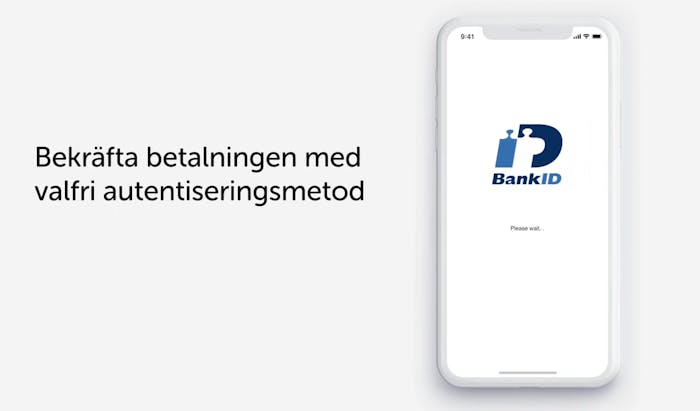 En betalning bekräftas via BankID i en smartphone.