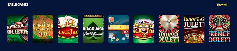 Utbudet av bordsspel är litet men kvalitativt på Betfoxx. Spela european roulette, american roulette och french roulette. Här finns även olika blackjack-spel.