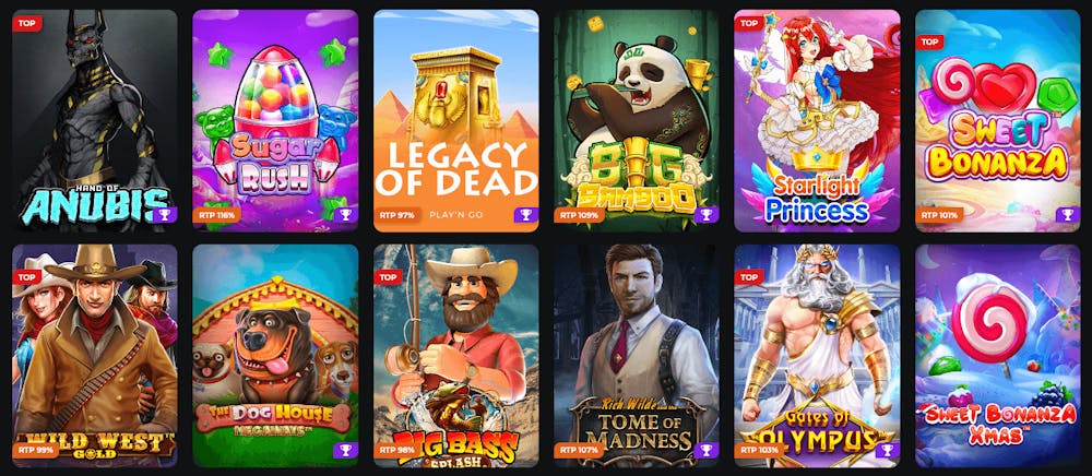 Det finns tusentals slots hos Betify Casino, inklusive Sugar Rush, Sweet Bonanza och Gates of Olympus.