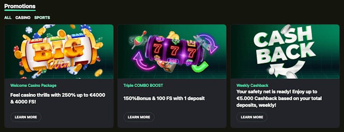 Utöver välkomstpaketet finns bland annat veckovis cashback på upp till 5000 euro hos Betrix Casino.