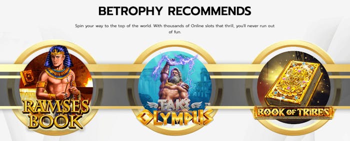 Betrophy Casino rekommenderar slots som Ramses Book och Book of Tribes 