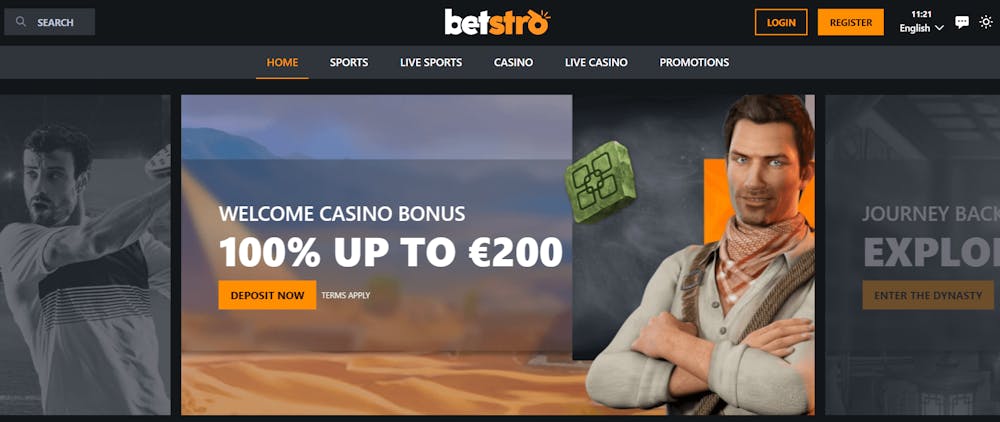 Startsidan hos Betstro Casino