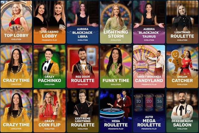 Ett urval av spelen i live casinot.