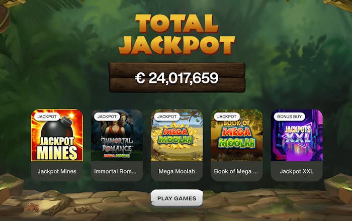 Presentation av Cashwins jackpot som är uppe i €24,017,659.