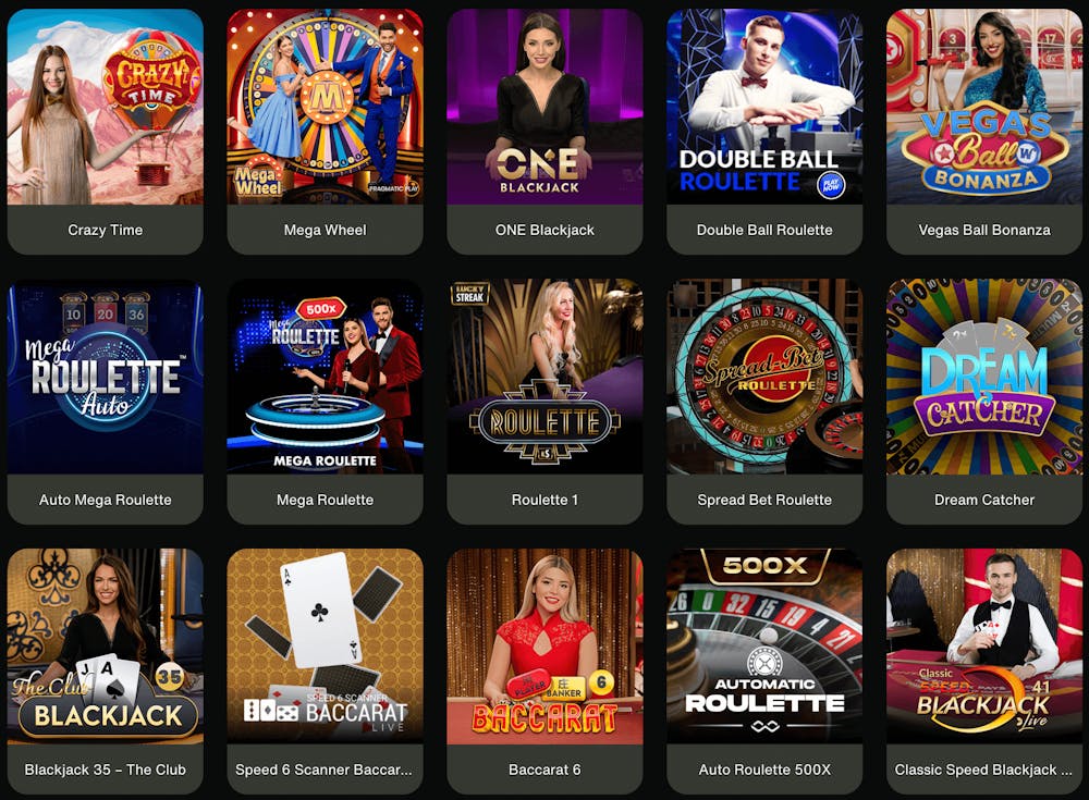Urval av live casino spel som finns på Cashwin casino.