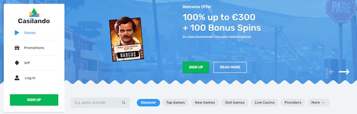 Startsidan hos Casilando Casino
