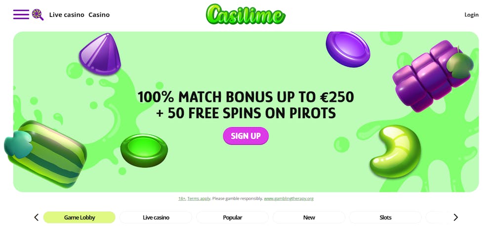 Startsidan hos Casilime Casino.