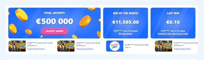 Olika jackpots på Casino Joy.