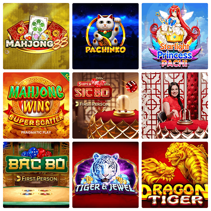 Exempel på andra spel, så som Pachinko, Mahjong och Sic Bo.