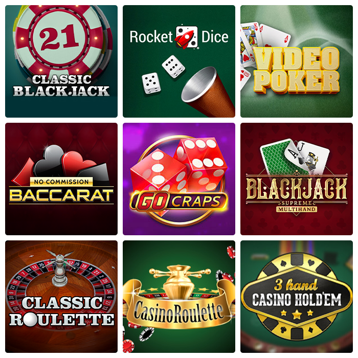 Exempel på bordsspel, som blackjack, baccarat och poker.