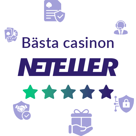 Stjärnor, symboler och texten Bästa casinon med Neteller.