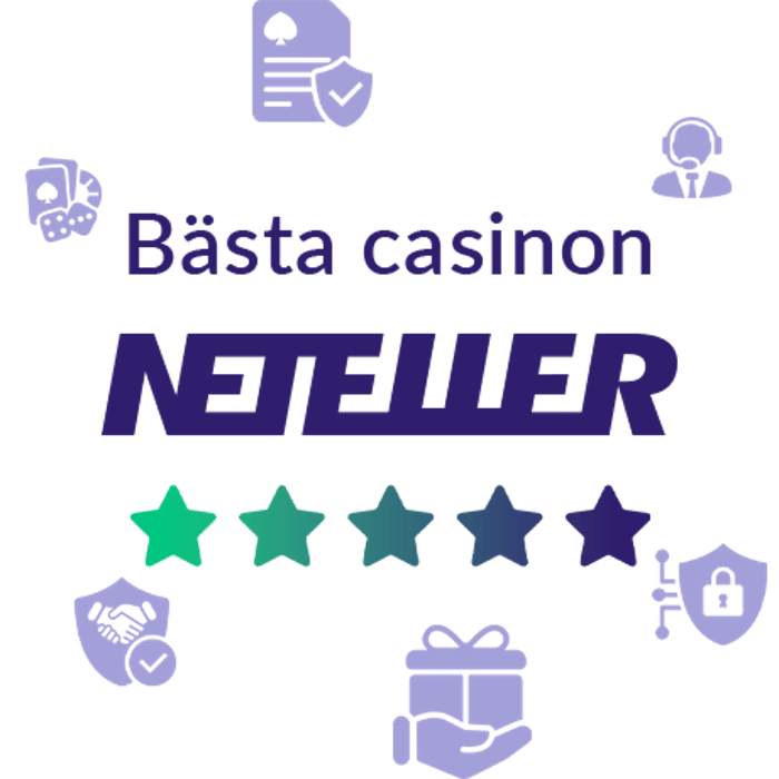 Stjärnor, symboler och texten Bästa casinon med Neteller.