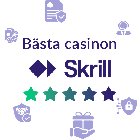 Stjärnor, symboler och texten Bästa casinon med Skrill.