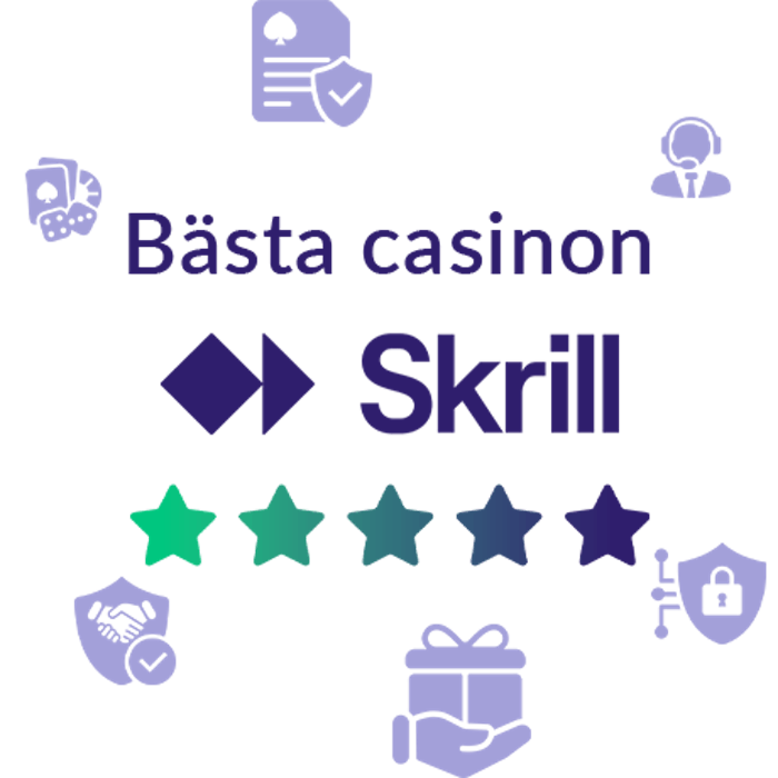 Stjärnor, symboler och texten Bästa casinon med Skrill.