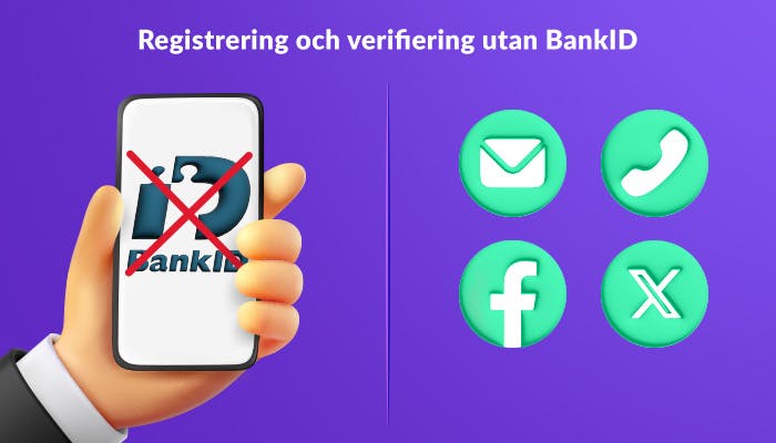 När BankID inte finns tillgängligt sker registrering och verifiering istället via antingen e-postadress, mobilnummer eller sociala plattformar.