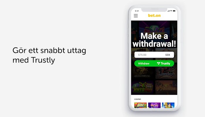 Ett uttag från ett casino med Trustly genomförs på en smartphone.