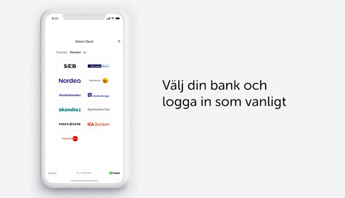I skärmen på en smartphone är alla svenska banker listade.