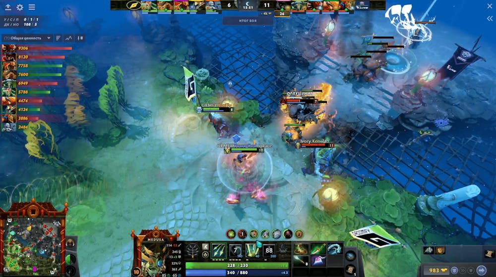 Gameplay av Dota 2 med karaktärerna som slåss.