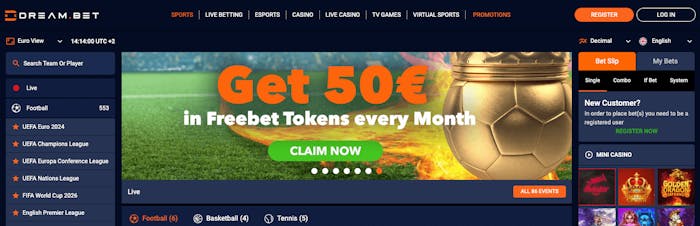 Nytt freebet på 50 euro varje månad hos Dreambet