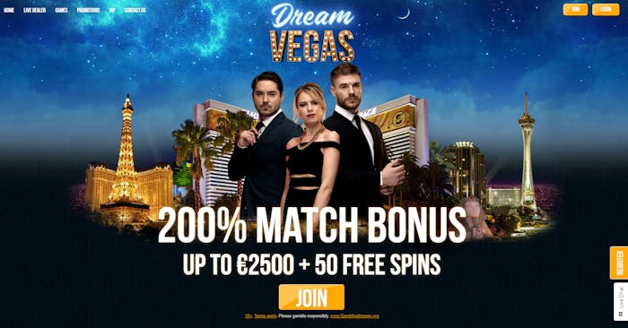Startsidan hos Dream Vegas Casino