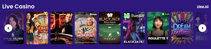 I DreamWins live casino finns titlar som Crazy Time, Monopoly Live och Dream Catcher.