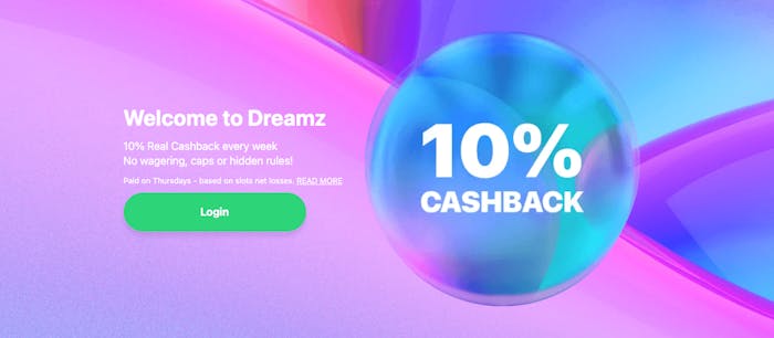 Startsidan hos Dreamz Casino