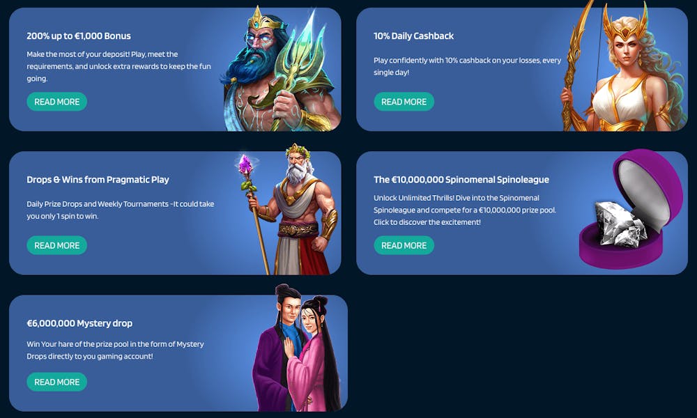 Det finns en rad bonusar att ta del av på Dynabet Casino. Insättningsbonus, cashbacks, drops and wins, med mera finns.
