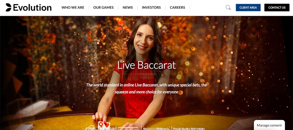 Live Baccarat på Evolutions hemsida