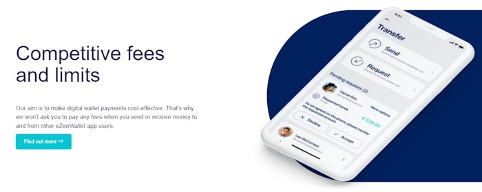 Informationssida om eZeeWallets avgifter och begränsningar.