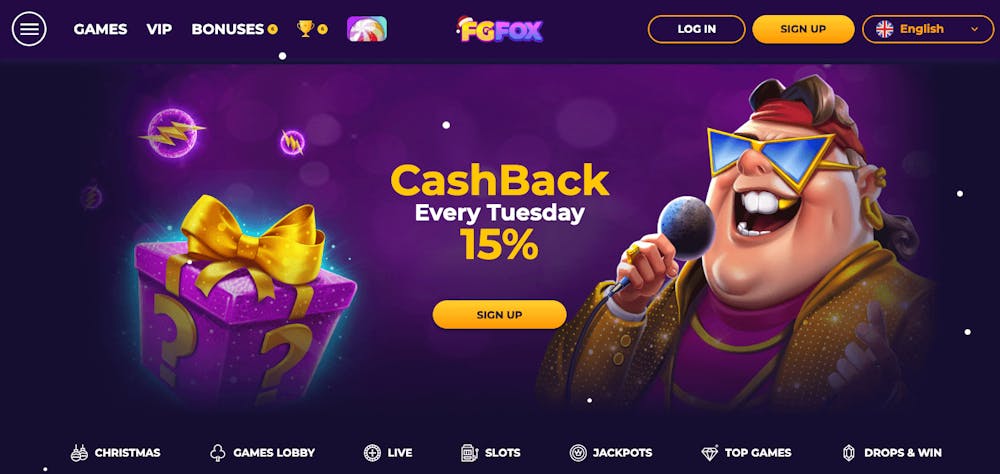 Startsidan hos FgFox Casino