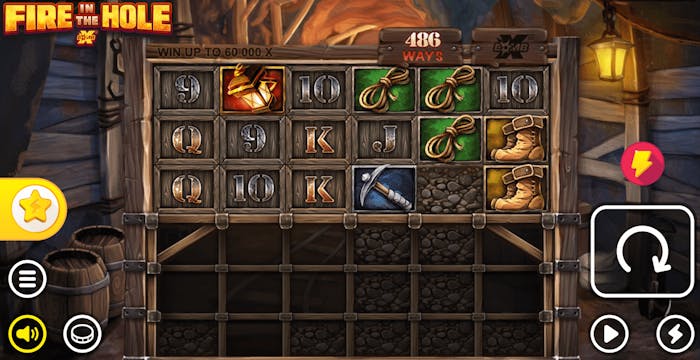 Screenshot på gameplay av Fire in the Hole slot.