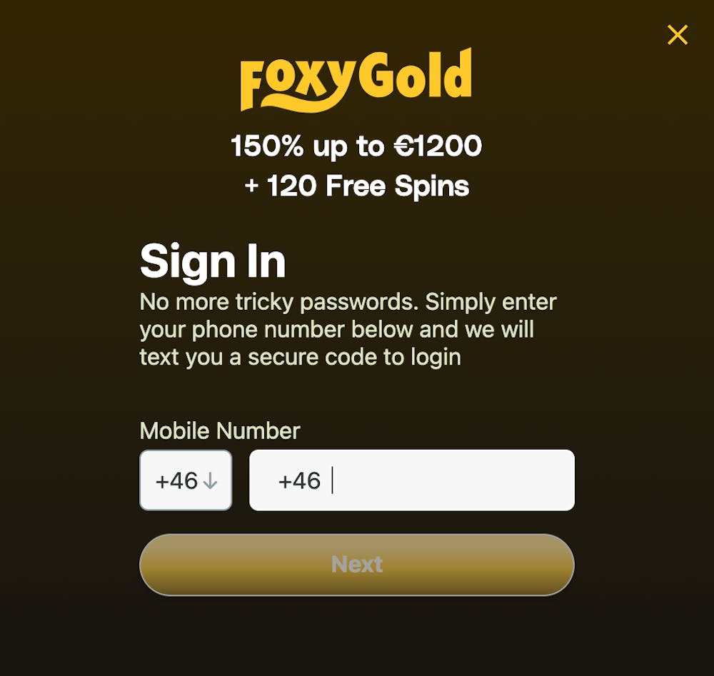 Registreringssida på FoxyGold.