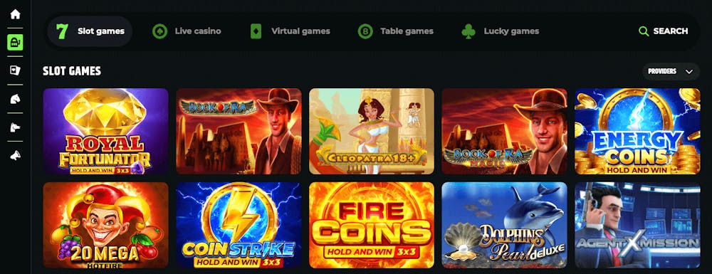 I utbudet av slots på Froggybet Casino finns titlar som Book of Ra, Energy Coins och Royal Fortunator.