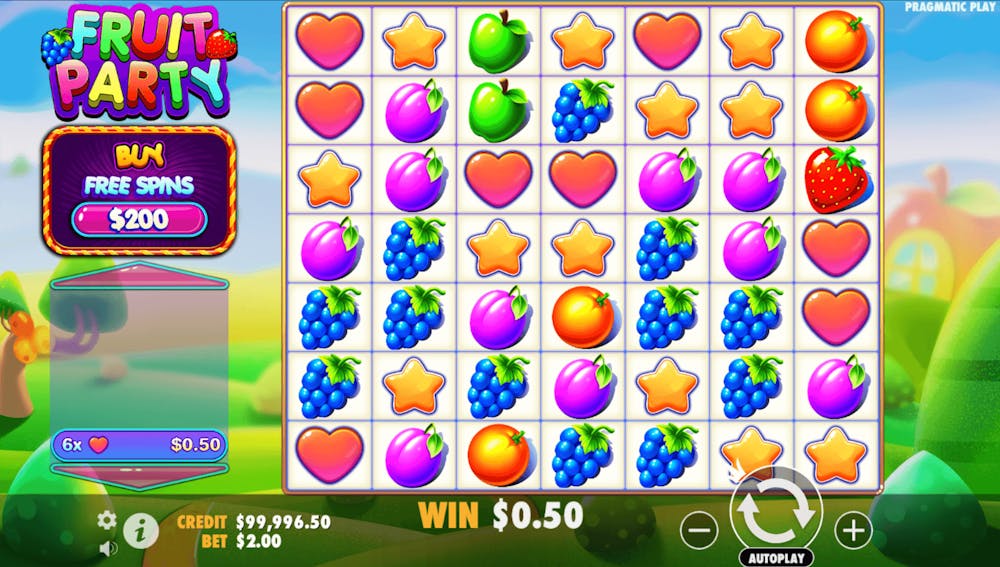 Screenshot på gameplay av Fruit Party slot.