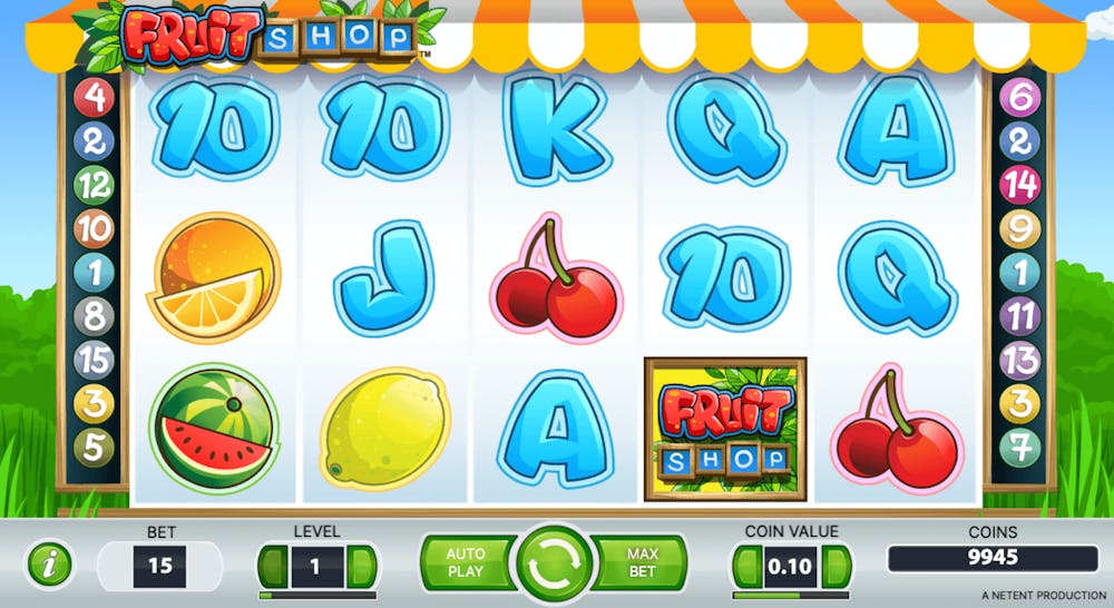 Screenshot på gameplay av Fruit Shop slot.