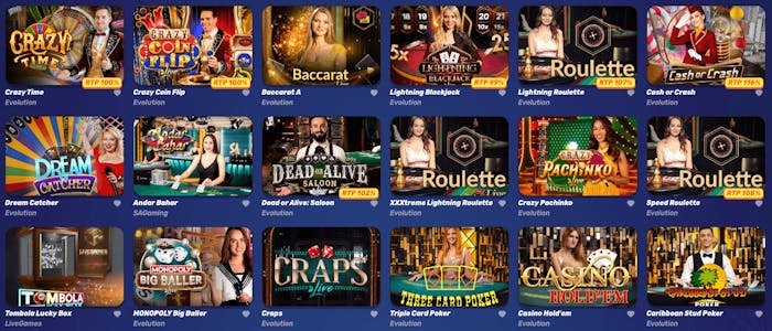 Crazy Time, Dream Catcher och Cash or Crash är bara några populära live casinospel hos Gamblezen. Det är välkända speltillverkare som Evolution, Pragmatic Play och BetGames som står bakom spelen i denna kategori.