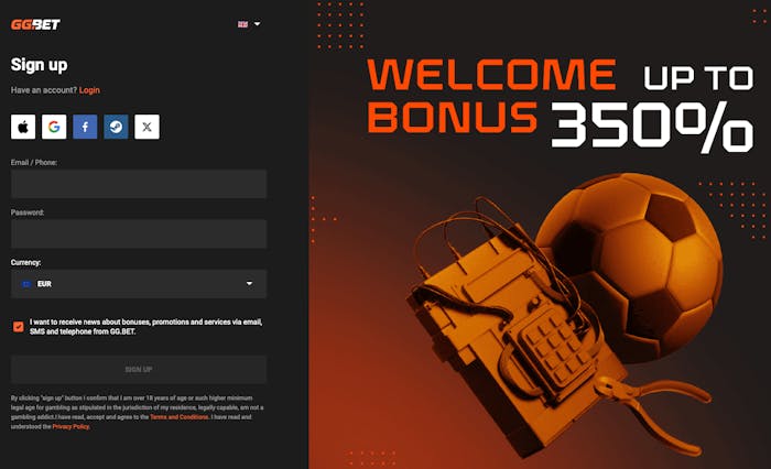 Skapa ett konto för att ta del av GG.Bets välkomstbonus för casino eller sport