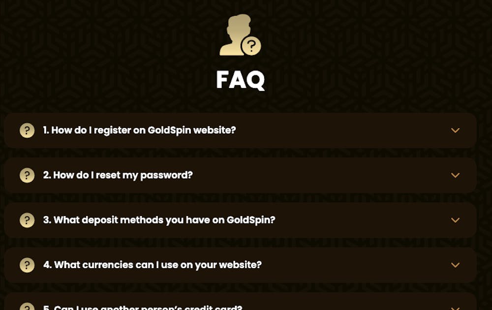 En av GoldSpin Casinos kontaktvägar är FAQ-sidor. Här finns svar på vanligt ställda frågor, bland annat gällande spelkonto och betalningar.