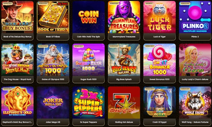Ett urval av spel hos GoldSpin Casino.