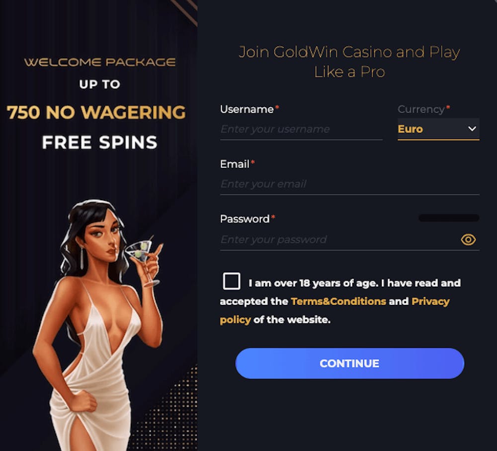 Skapa ett spelkonto på Goldwin Casino