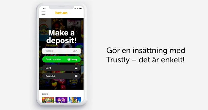 En insättning till ett casino med Trustly genomförs på en smartphone.