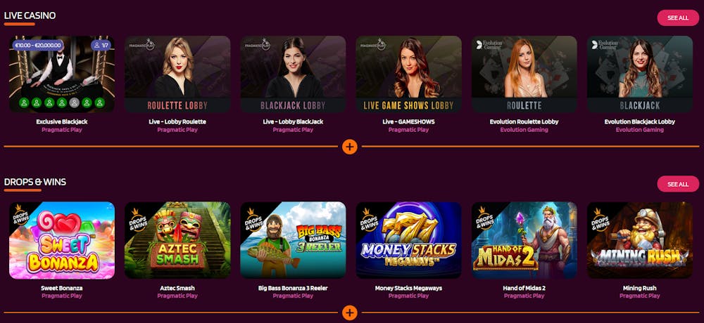 Spelutbud hos HappySpins Casino.