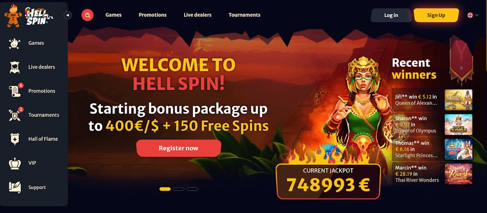 Startsidan hos Hell Spin Casino